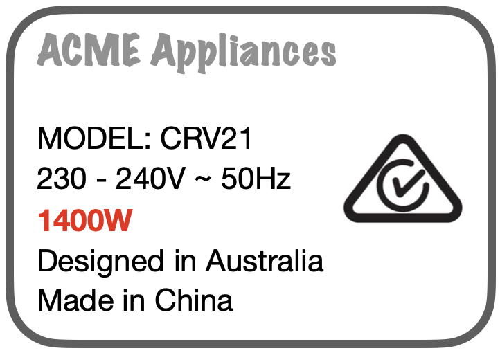 Appliance power label