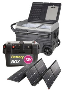 Fridge, battery Box and solar panel